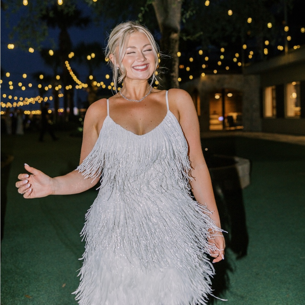 Nadine Merabi Lottie White Fringe Dress